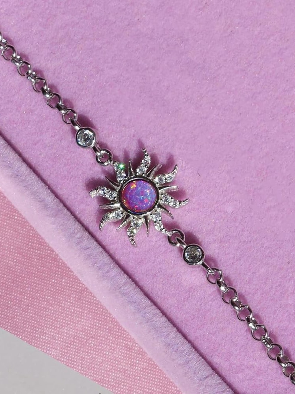 Disney inspired Silver Sunburst Bracelet with Purple Opal Accent